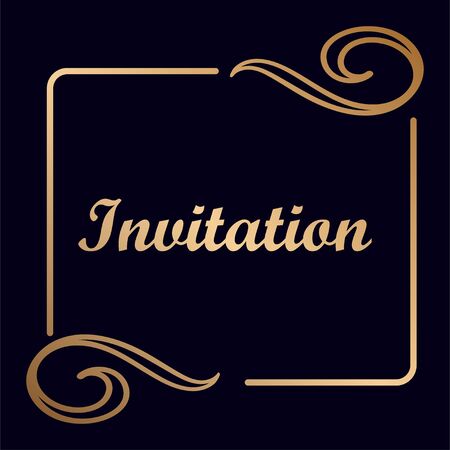 Golden vector decorative frame with place for text. Template for birthday and greeting card, wedding invitationのイラスト素材