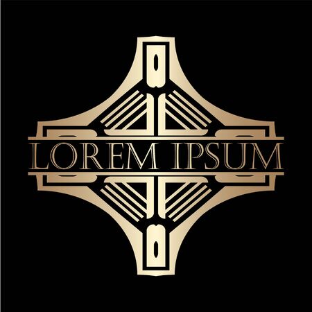 Luxury vintage art deco golden vector frame. Label for logo, badge for club, bar, cafe, restaurant, hotel, boutique.のイラスト素材