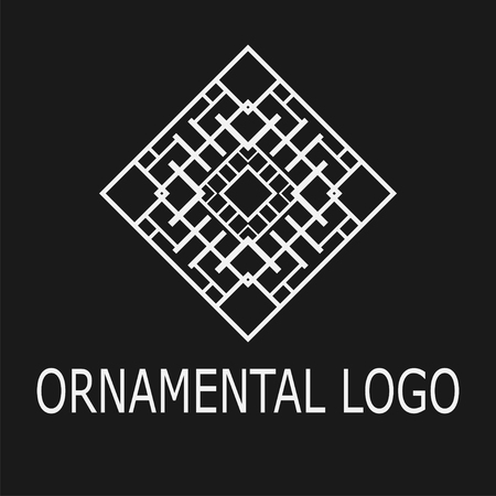 Ornamental white geometrical logo on dark background. Template for design. Vector illustrationのイラスト素材