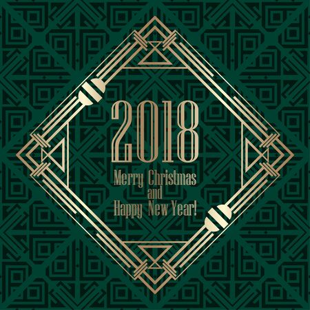 2018 New Year greeting card in art deco golden style. Template for design. Vector illustration eps10のイラスト素材