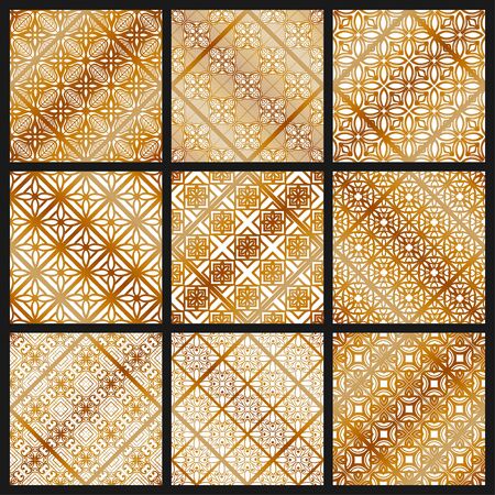 Collection of golden ornamental seamless patterns. Template for design. Vector illustrationのイラスト素材
