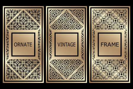 Vintage golden frames set with place for text. Template for design. Vector illustrationのイラスト素材