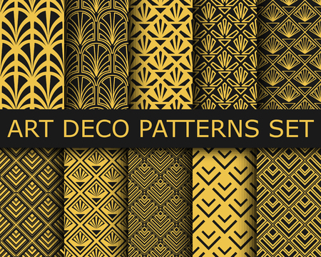 Collection of art-deco ornamental seamless patterns. Set of ten geometric backgrounds.のイラスト素材