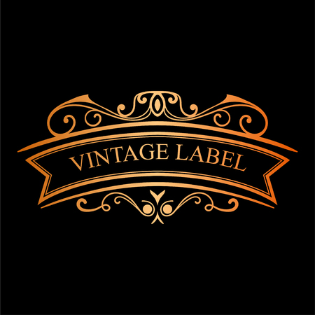 Golden vintage calligraphic label. Ornate logo template for design of invitations, greeting cards, banners, posters, placards, badges, hotel, restaurant, business identity. Vector illustration.のイラスト素材