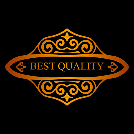 Golden vintage calligraphic label. Ornate logo template for design of invitations, greeting cards, banners, posters, placards, badges, hotel, restaurant, business identity. Vector illustration.のイラスト素材