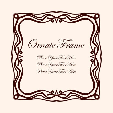 Vintage decorative frame. Elegant ornamental template for design of birthday and greeting card, wedding invitation with place for text. Vector illustrationvのイラスト素材