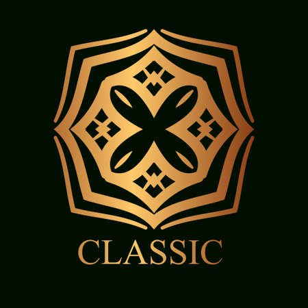 Vintage ornamental golden logo template with text. Vector illustrationのイラスト素材