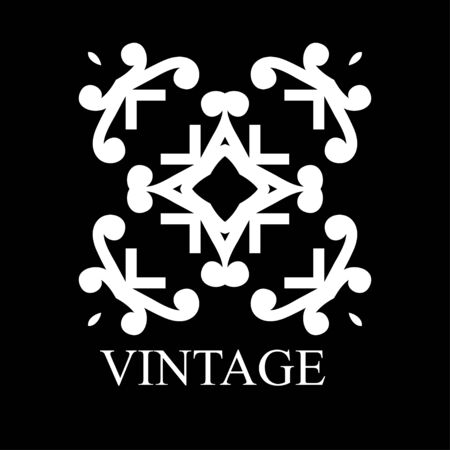 Vintage ornamental white logo template with text. Vector illustrationのイラスト素材