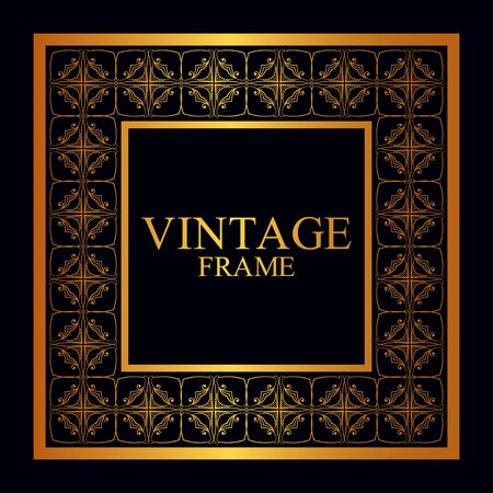 Vintage golden border frame with retro ornamental pattern. Template for design. Vector illustrationのイラスト素材