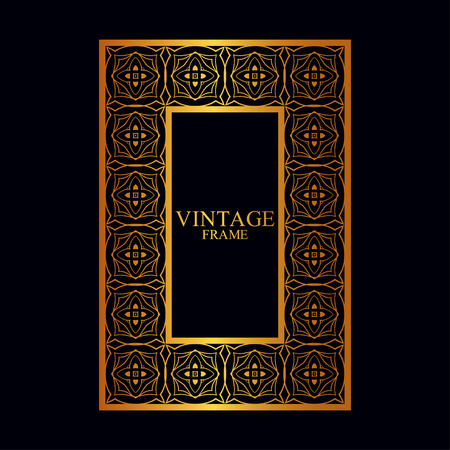 Vintage golden border frame with retro ornamental pattern. Template for design. Vector illustrationのイラスト素材