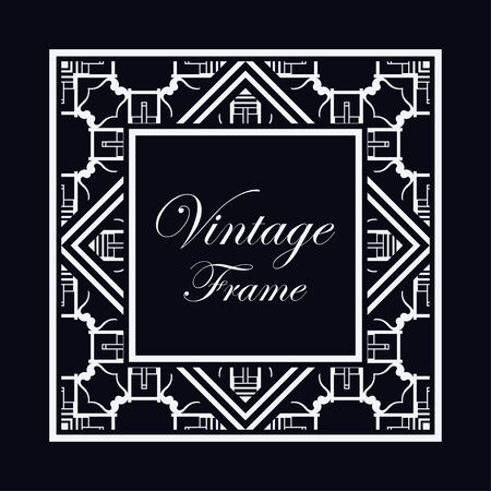 Vintage ornamental decorative label frame with ornate border and vintage pattern. Template for design of retro frames, borders, labels. Art deco ornament. Vector illustrationのイラスト素材