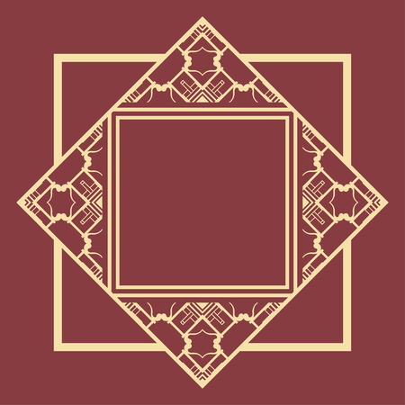 Vintage ornamental decorative label frame with ornate border and vintage pattern. Template for design of retro frames, borders, labels. Art deco ornament. Vector illustrationのイラスト素材