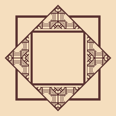 Vintage ornamental decorative label frame with ornate border and vintage pattern. Template for design of retro frames, borders, labels. Art deco ornament. Vector illustrationのイラスト素材