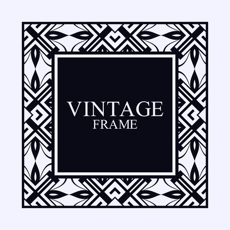 Vintage ornamental decorative label frame with ornate border and vintage pattern. Template for design of retro frames, borders, labels. Art deco ornament. Vector illustrationのイラスト素材