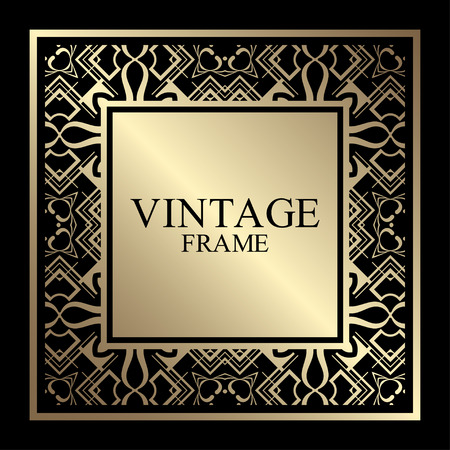 Vintage ornamental decorative label frame with ornate border and vintage pattern. Template for design of retro frames, borders, labels. Art deco ornament. Vector illustrationのイラスト素材