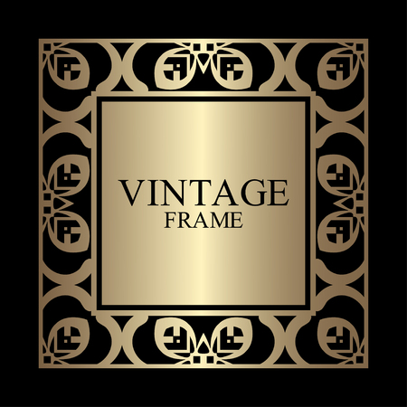 Vintage ornamental decorative label frame with ornate border and vintage pattern. Template for design of retro frames, borders, labels. Art deco ornament. Vector illustrationのイラスト素材
