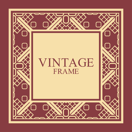 Vintage ornamental decorative label frame with ornate border and vintage pattern. Template for design of retro frames, borders, labels. Art deco ornament. Vector illustrationのイラスト素材