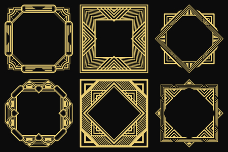 Gatsby Art Deco border frames set. Abstract ornamental pattern. Template for designのイラスト素材