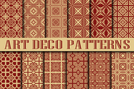 Art Deco Patterns Set. Vintage backgrounds. Fan scales ornaments. Geometric decorative digital papers. Vector line design. 1920-30s motifs. Luxury vintage illustrationのイラスト素材