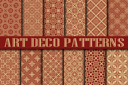 Art Deco Patterns Set. Vintage backgrounds. Fan scales ornaments. Geometric decorative digital papers. Vector line design. 1920-30s motifs. Luxury vintage illustrationのイラスト素材