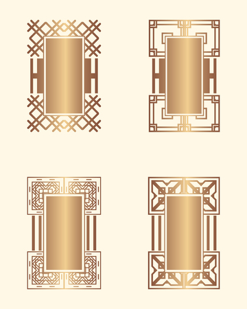 Set of Art deco borders and frames. Creative template in style of 1920s for your design. Vector illustration. EPS 10のイラスト素材