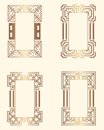 Set of Art deco borders and frames. Creative template in style of 1920s for your design. Vector illustration. EPS 10のイラスト素材