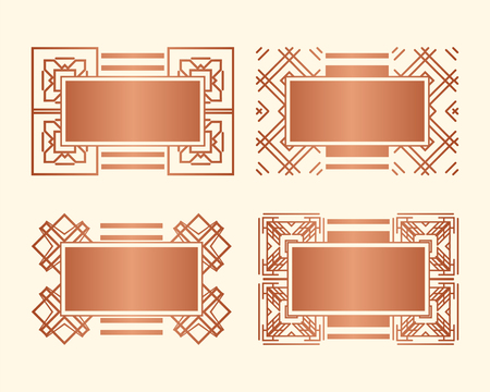 Set of Art deco borders and frames. Creative template in style of 1920s for your design. Vector illustration. EPS 10のイラスト素材