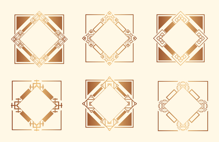 Set of Art deco borders and frames. Creative template in style of 1920s for your design. Vector illustration. EPS 10のイラスト素材