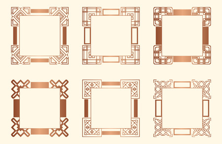 Set of Art deco borders and frames. Creative template in style of 1920s for your design. Vector illustration. EPS 10のイラスト素材