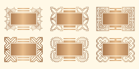Set of Art deco borders and frames. Creative template in style of 1920s for your design. Vector illustration. EPS 10のイラスト素材
