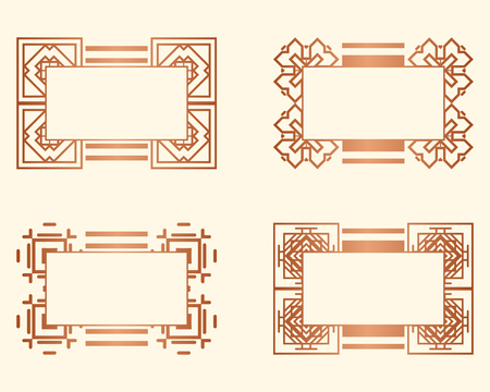 Set of Art deco borders and frames. Creative template in style of 1920s for your design. Vector illustration. EPS 10のイラスト素材
