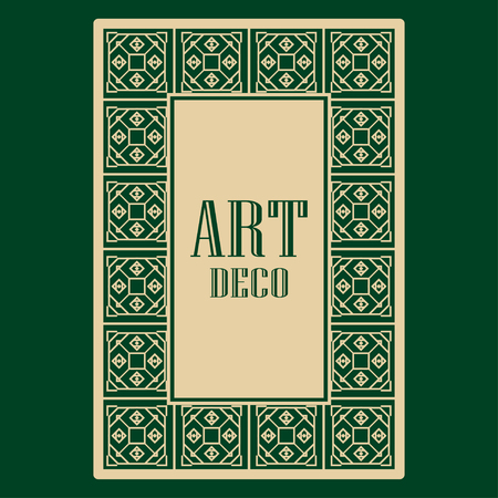 Art deco border and frame. Creative template in style of 1920s for your design. Vector illustration.のイラスト素材