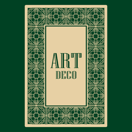Art deco border and frame. Creative template in style of 1920s for your design. Vector illustration.のイラスト素材