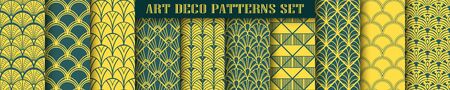 Vector modern tiles patterns collection. Set of abstract art deco seamless monochrome backgroundsのイラスト素材