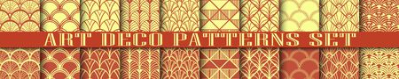 Art Deco Patterns set collection. Retro vintage luxury backgrounds. Fan scales ornaments. Geometric decorative digital papers. Vector line design. 1920-30s motifsのイラスト素材