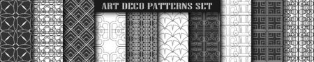 Vintage ornamental art deco retro seamless backgrounds and textures set . Vector illustration in this collection can be used for wrapping paper, wallpapers, tiling, flooring, fabric, textileのイラスト素材