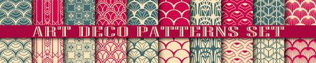 Vector modern tiles patterns collection. Set of abstract art deco seamless monochrome backgroundsのイラスト素材