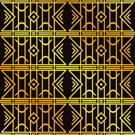 Art Deco Pattern. Golden luxury background. Fan scales ornaments. Geometric decorative digital paper. Vector line design. 1920-30s motifsのイラスト素材