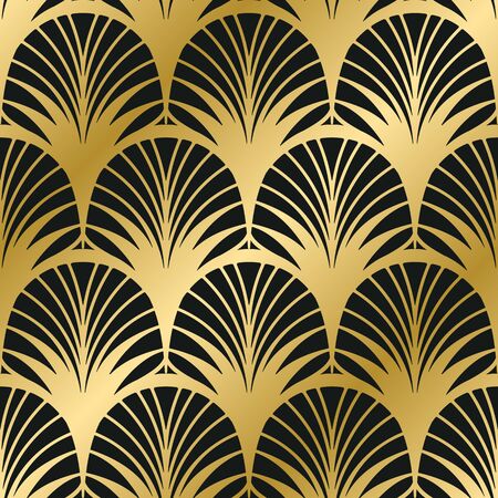 Art Deco Pattern. Golden luxury background. Fan scales ornaments. Geometric decorative digital paper. Vector line design. 1920-30s motifsのイラスト素材