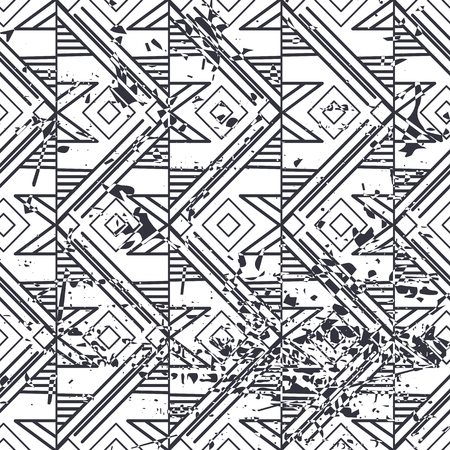 Retro seamless art deco vintage pattern. Geometric ornamental vintage texture with grunge effect.のイラスト素材