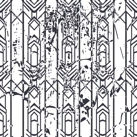 Retro seamless art deco vintage pattern. Geometric ornamental vintage texture with grunge effect.のイラスト素材