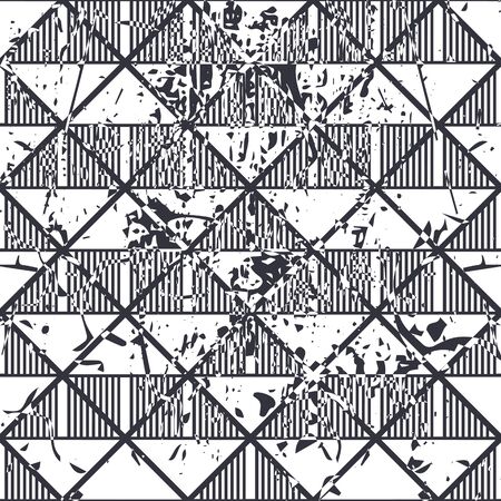 Vector modern geometric tile pattern with grunge effect. Abstract art deco retro vintage background.のイラスト素材