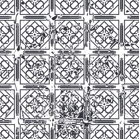 Retro seamless art deco vintage pattern. Geometric ornamental vintage texture with grunge effect.のイラスト素材