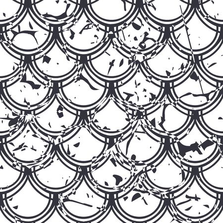 Vector modern geometric tile pattern with grunge effect. Abstract art deco retro vintage background.のイラスト素材