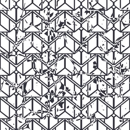 Vector modern geometric tile pattern with grunge effect. Abstract art deco retro vintage background.のイラスト素材