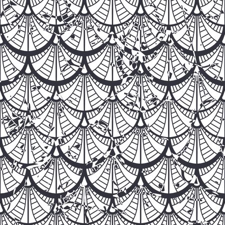 Vector modern geometric tile pattern with grunge effect. Abstract art deco retro vintage background.のイラスト素材