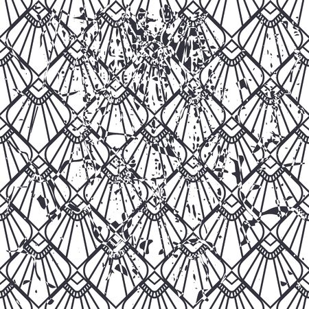 Vector modern geometric tile pattern with grunge effect. Abstract art deco retro vintage background.のイラスト素材