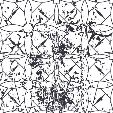 Vector modern geometric tile pattern with grunge effect. Abstract art deco retro vintage background.のイラスト素材