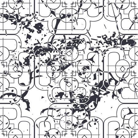 Vector modern geometric tile pattern with grunge effect. Abstract art deco retro vintage background.のイラスト素材