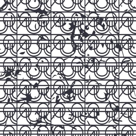 Vector modern geometric tile pattern with grunge effect. Abstract art deco retro vintage background.のイラスト素材